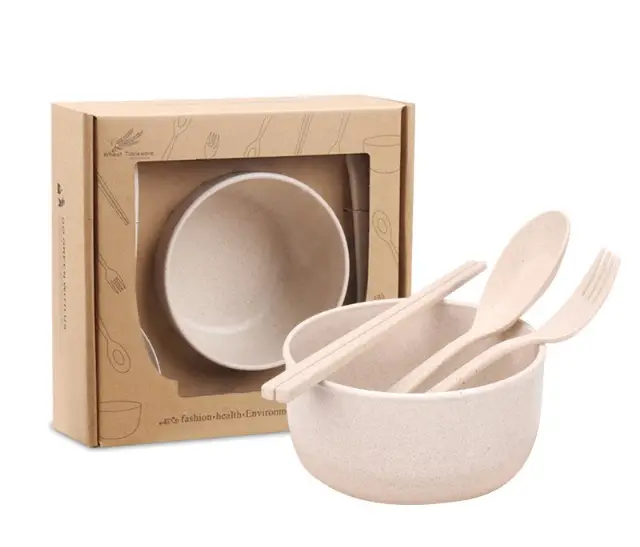 Set Mangkok Sayur Soup Wheat Straw Lengkap Sendok Garpu Sumpit