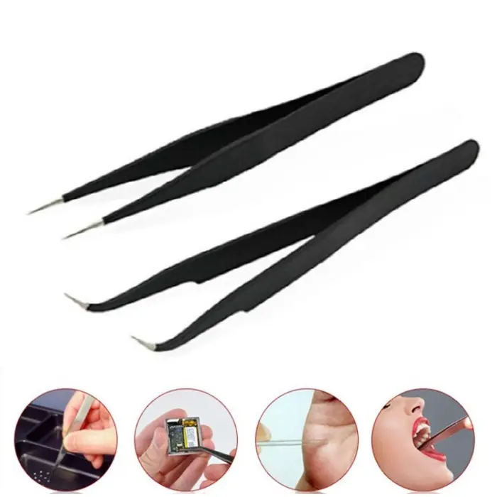 Pinset Tweezer Lancip Anti Statis Bengkok Stainless Steel