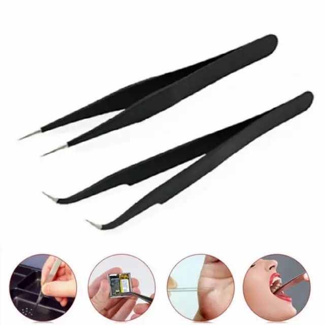 Pinset Tweezer Lancip Anti Statis Bengkok Stainless Steel