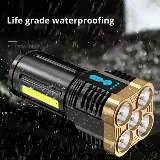 Senter Led Super Terang Jarak Jauh 4 Mode Mata Lampu Rechargeable — 5