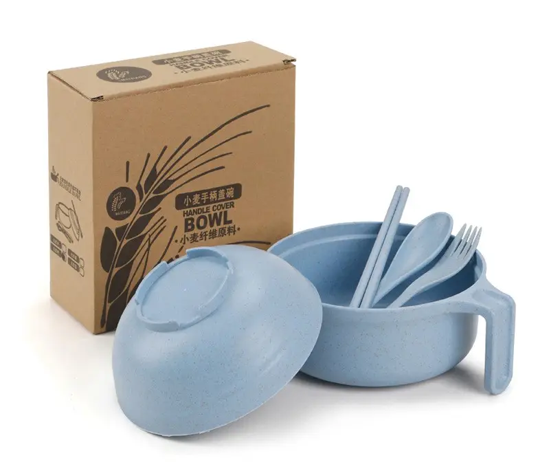 Set Mangkok Mie Wheat Straw Lengkap Tutup Cup Sendok Garpu Sumpit