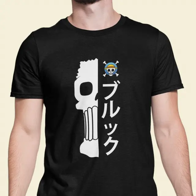Kaos One Piece Skull Brook Baju Hitam Lengan Pendek
