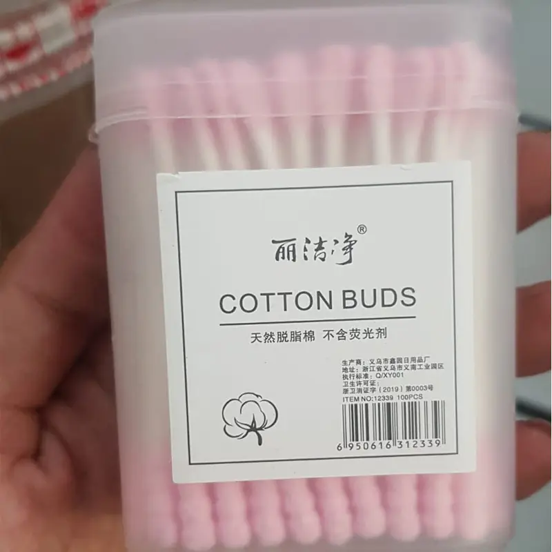 Cotton Bud Kayu Korek Kuping Kapas 2 Sisi Warna Warni 100 Pcs