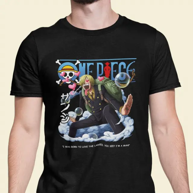 Kaos One Piece Vinsmoke Sanji 30s Baju Anime Hitam