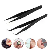Pinset Tweezer Lancip Anti Statis Bengkok Stainless Steel — 1