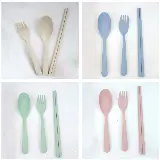 Sendok Garpu Sumpit Set Korea / Alat Makan Set Bahan Jerami Gandum — 6