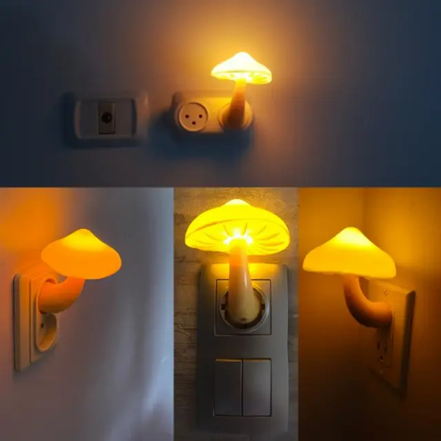 Lampu Tidur Hiasan Kamar LED Jamur Kuning Sensor Cahaya 1W