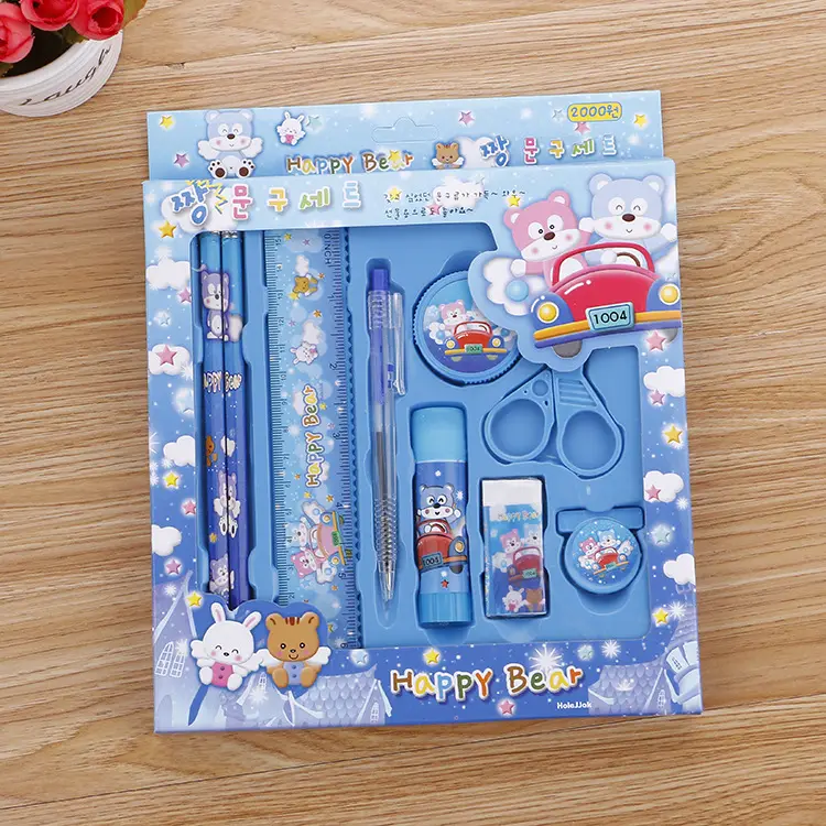 1 Set Alat Tulis Lucu Lengkap Pensil Penggaris Pulpen Penghapus Rautan