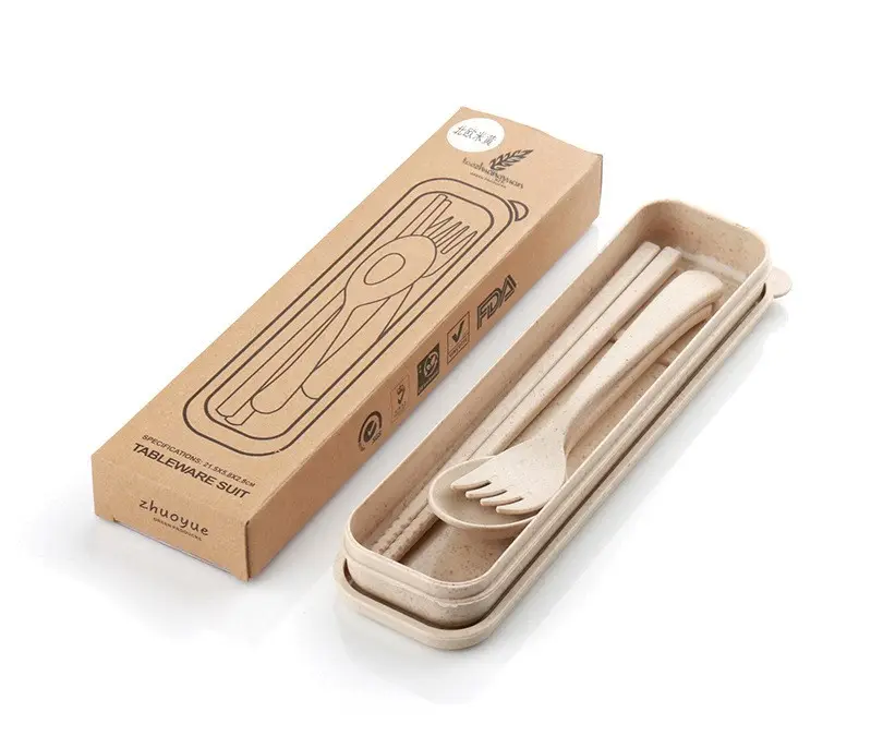 Sendok Garpu Sumpit Set Korea / Alat Makan Set Bahan Jerami Gandum