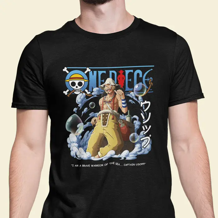 Kaos Anime Usopp Funny Face Baju Hitam One Piece