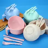 Set Mangkok Mie Wheat Straw Lengkap Tutup Cup Sendok Garpu Sumpit — 3