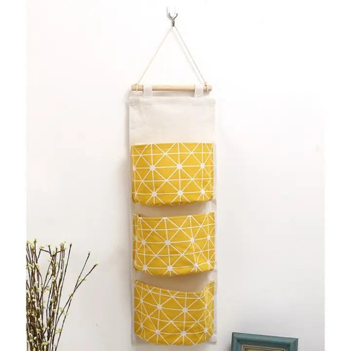 Storage Bag Gantung Kain Kanvas Organizer Storage 3 Sekat Korea