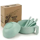 Set Mangkok Mie Wheat Straw Lengkap Tutup Cup Sendok Garpu Sumpit — 6