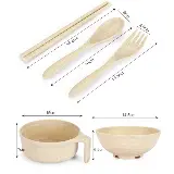 Set Mangkok Mie Wheat Straw Lengkap Tutup Cup Sendok Garpu Sumpit — 4
