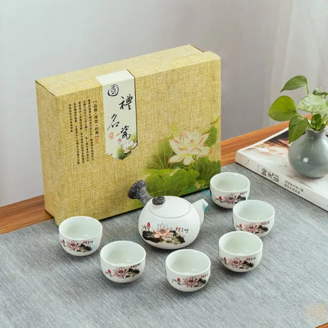 Set Tea Pot Teh Cina Keramik C19 Classic Dengan 6 Cangkir