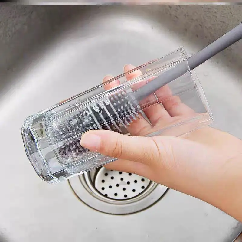 Sikat Pembersih Botol Gelas Minum Silicone Gagang Panjang