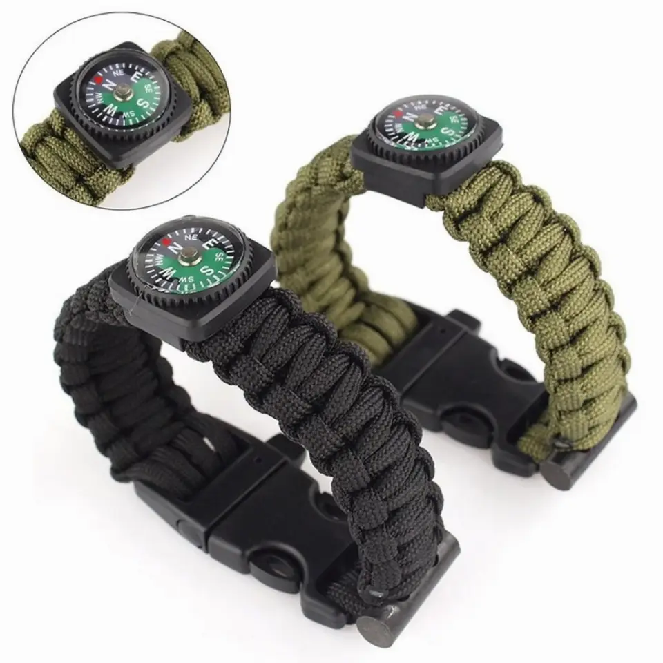 Gelang Survival Paracord Outdoor dengan Peluit dan Flint Fire Starter