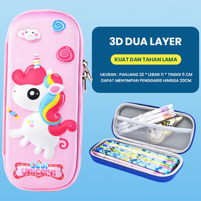 887ab812-efd3-40bf-ae4f-9beb4bdadf7b-1673001326 Tempat Pensil 3D Timbul Motif Unicorn Rainbow Bahan Microfiber Tahan Air - Image 1