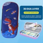 Tempat Pensil 3D Timbul Tyrex Merah Tahan Air 2 Slot Penyimpanan