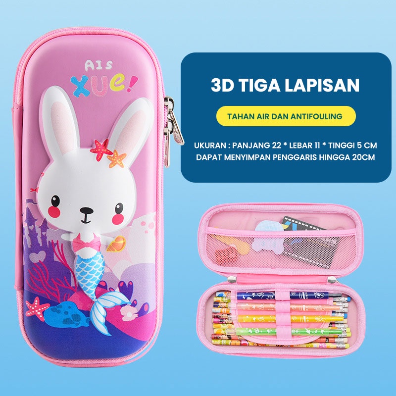 VjFkyymKHTeb28M4dGXj8AvZDgK6uaqSAagXUOZL Pencil Case Karakter Kucing Duyung 3D Bahan Microfiber Sleting 360 Derajat - Image 1