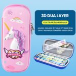 Kotak Pensil 3D Timbul Karakter Unicorn Bahan Microfiber Tahan Air