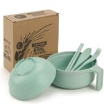 Set Mangkok Mie Lengkap Eco-Friendly Wheat Straw Bowl Set - Hijau