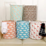 Keranjang Canvas Laundry Bag Bulat Lipat Portable - - Image 2