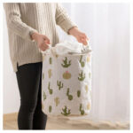 Keranjang Canvas Laundry Bag Bulat Lipat Portable - - Image 3