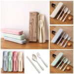 Set Alat Makan Sendok Garpuh Bahan Serat Jerami Gandum - Krem - Image 2