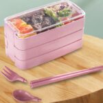 Set Kotak Makan Tingkat 3 Susun Lunch Box Mika Set - merah muda - Image 6