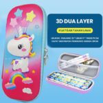 Kotak Tempat Pensil 3D Untuk Anak Dengan Motif Karakter - unicorn rainbow