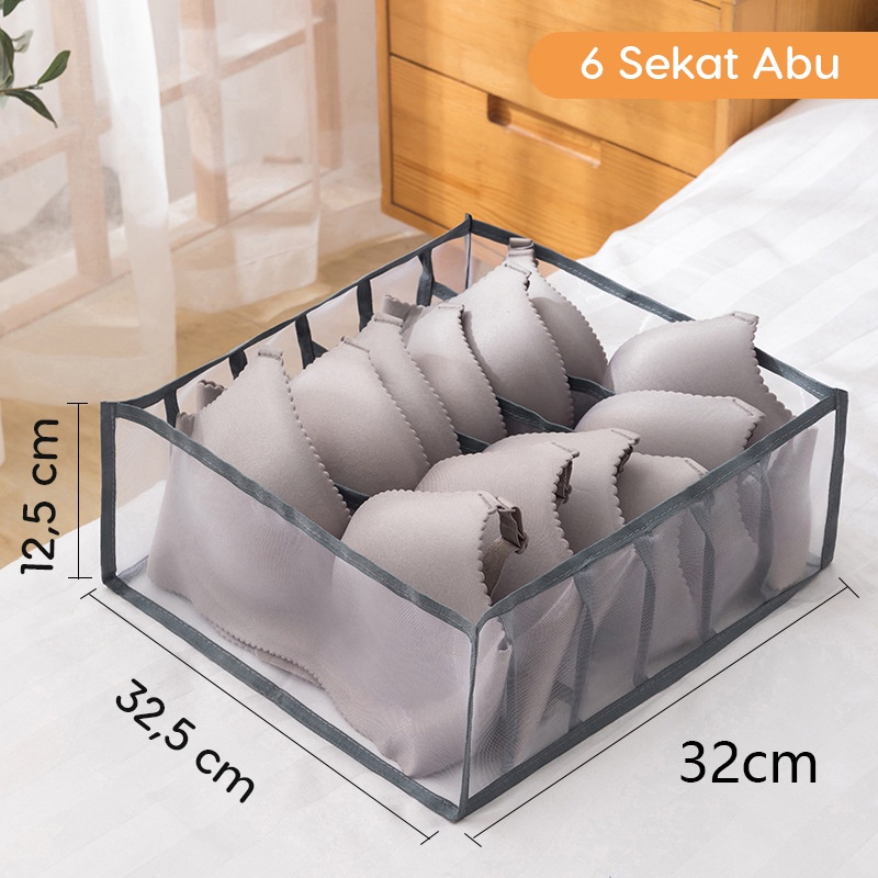202306021328260b9e121e2ae35ff18b3baaf8e54d8630 Storage Organizer Pakaian Dalam Serbaguna dengan Sekat untuk Lemari - 6 tempat abu - Image 1