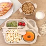 Set Lunch Box Serat Jerami Dengan 5 Sekat Warna Anti Pecah - Pink - Image 2