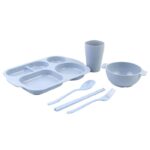 Set Lunch Box Serat Jerami Dengan 5 Sekat Warna Anti Pecah - Pink - Image 6