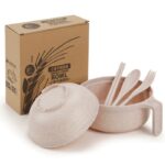 Set Mangkok Mie Lengkap Eco-Friendly Wheat Straw Bowl Set - Pink - Image 4