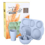 Set Lunch Box Serat Jerami Dengan 5 Sekat Warna Anti Pecah - Biru