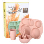 Set Lunch Box Serat Jerami Dengan 5 Sekat Warna Anti Pecah - Pink