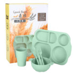 Set Lunch Box Serat Jerami Dengan 5 Sekat Warna Anti Pecah - Hijau