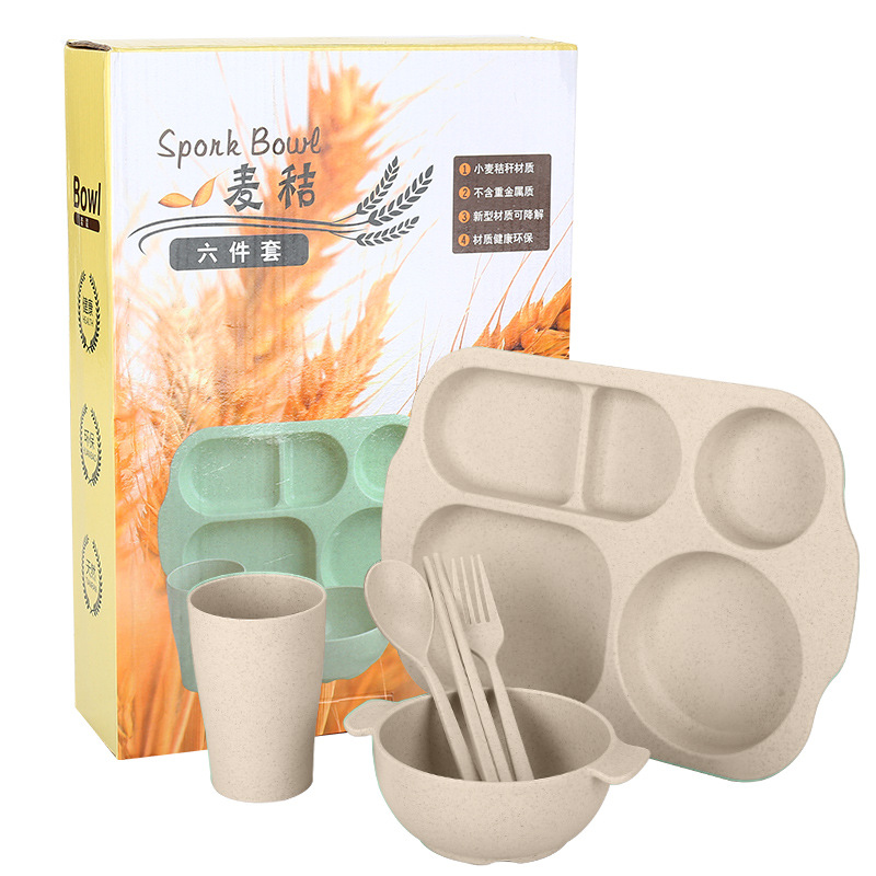 21185666672_1308971229-1673001340 Set Lunch Box Serat Jerami Dengan 5 Sekat Warna Anti Pecah - Krem - Image 1