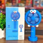 Kipas Angin Mini Karakter Reachargable Dengan Lampu LED - biru