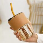 Botol Gelas Tumbler Kaca 2in1 Dengan Sedotan Dan Tutupnya - coklat - Image 2
