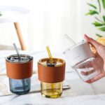 Botol Gelas Tumbler Kaca 2in1 Dengan Sedotan Dan Tutupnya - coklat - Image 3