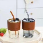 Botol Gelas Tumbler Kaca 2in1 Dengan Sedotan Dan Tutupnya - coklat - Image 4