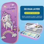 Kotak Pensil Tempat Alat Tulis 3D Timbul Dengan Motif Karakter - rainbow unicorn purple