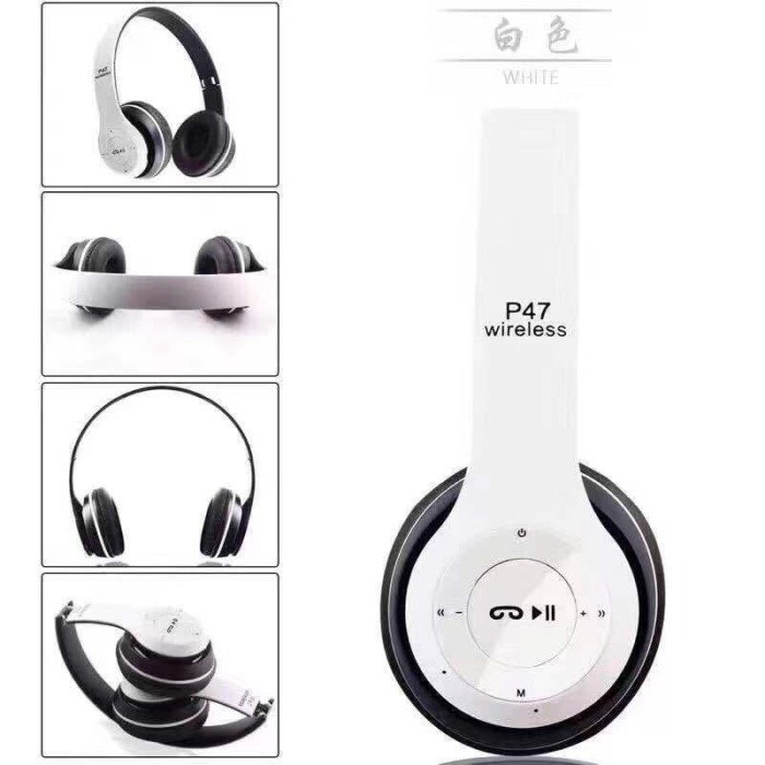 918d3994-7167-43ec-b817-2bf085a32d00-1673001548 Bluetooth Headphone P47 Wireless Headset Macaron Pure Bass - putih - Image 1