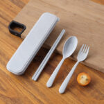 Set Alat Makan Sendok Garpuh Bahan Serat Jerami Gandum - Biru