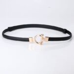 Ikat Pinggang Kulit Tali Kecil Adjustable Fashion Korea Untuk Wanita - bulat hitam