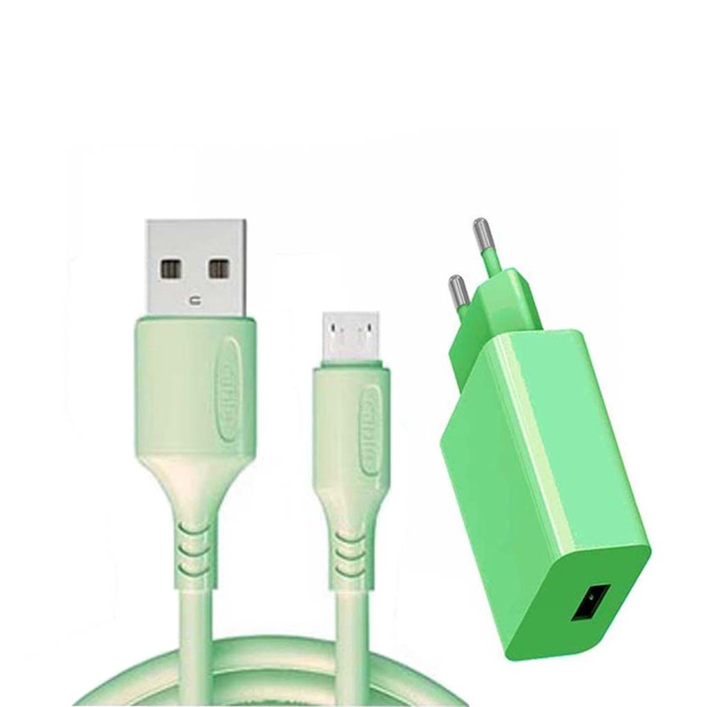 Kp0Eu0yLBL3Px4KBXyeddPYbmYXu5kjPJFf23hOZ Charger Adaptor Travel MACARON Fast Charging 3.1A dan Cable Micro USB - hijau - Image 1