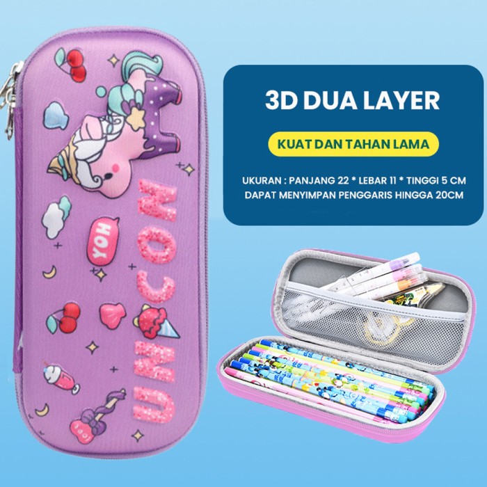 d0711c7f-7f05-443e-a253-56f3c670668b-1673001365 Kotak Pensil Tempat Alat Tulis 3D Timbul Dengan Motif Karakter - Unicorn - Image 1