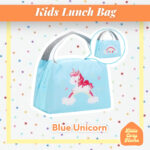 Tas Bekal Karakter Anak Sekolah dan Set Lunch Box Kotak Makan - blue unicorn